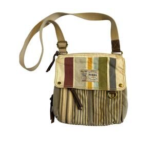 Fossil Long Live Vintage Colorful Stripe Canvas Crossbody Purse Boho Travel